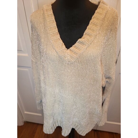 Ivory, Chenille V Neck Sweater Pink Lily 2XL Cozy Comfy Winter Neutral Minimal - Picture 4 of 8